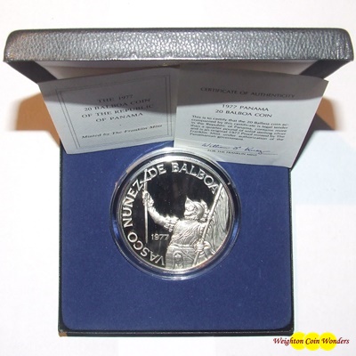 1977 Panama Silver Proof 20 Balboa Coin